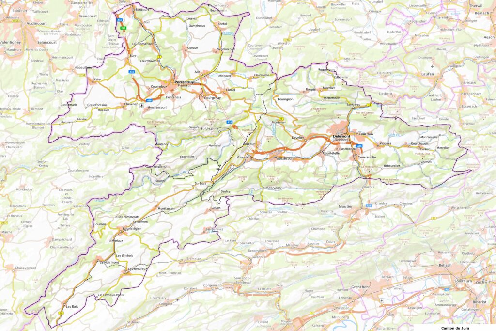 Carte du canton du Jura.