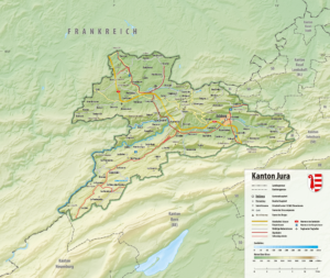 Carte topographique du canton du Jura.