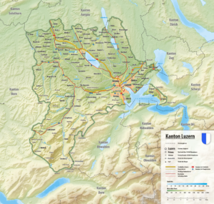 Carte topographique du canton de Lucerne.