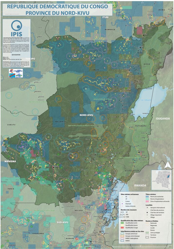 Carte des minerais de conflit au Nord-Kivu.