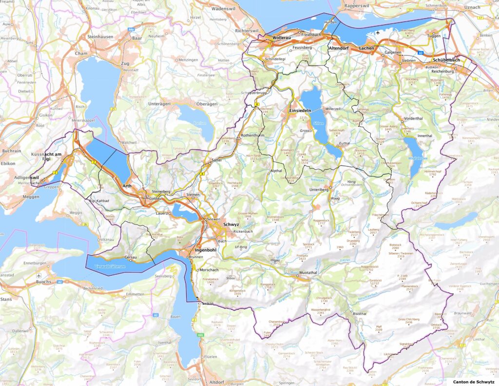 Carte du canton de Schwytz.