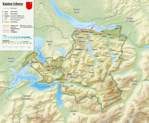 Carte topographique du canton de Schwytz.