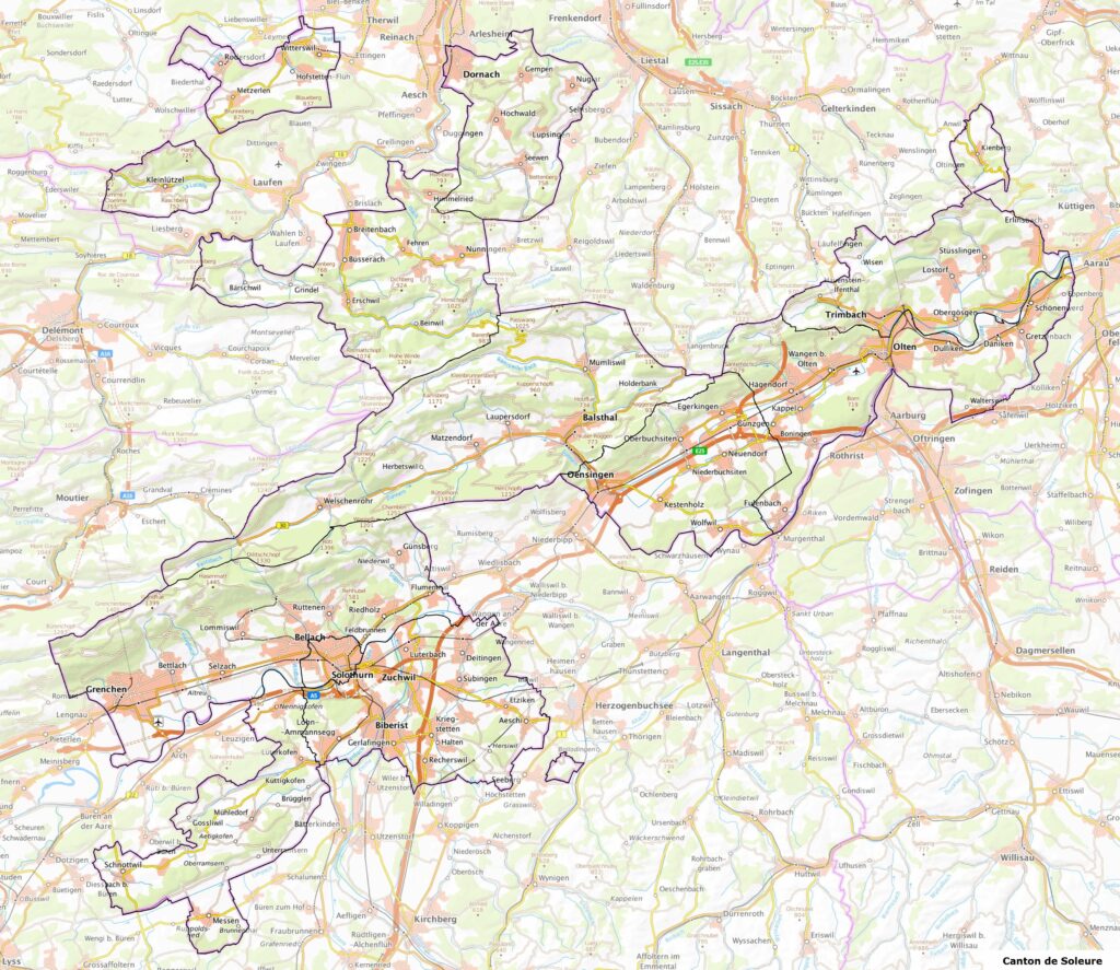 Carte du canton de Soleure.