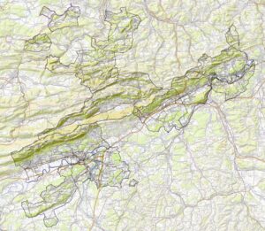 Carte physique du canton de Soleure.