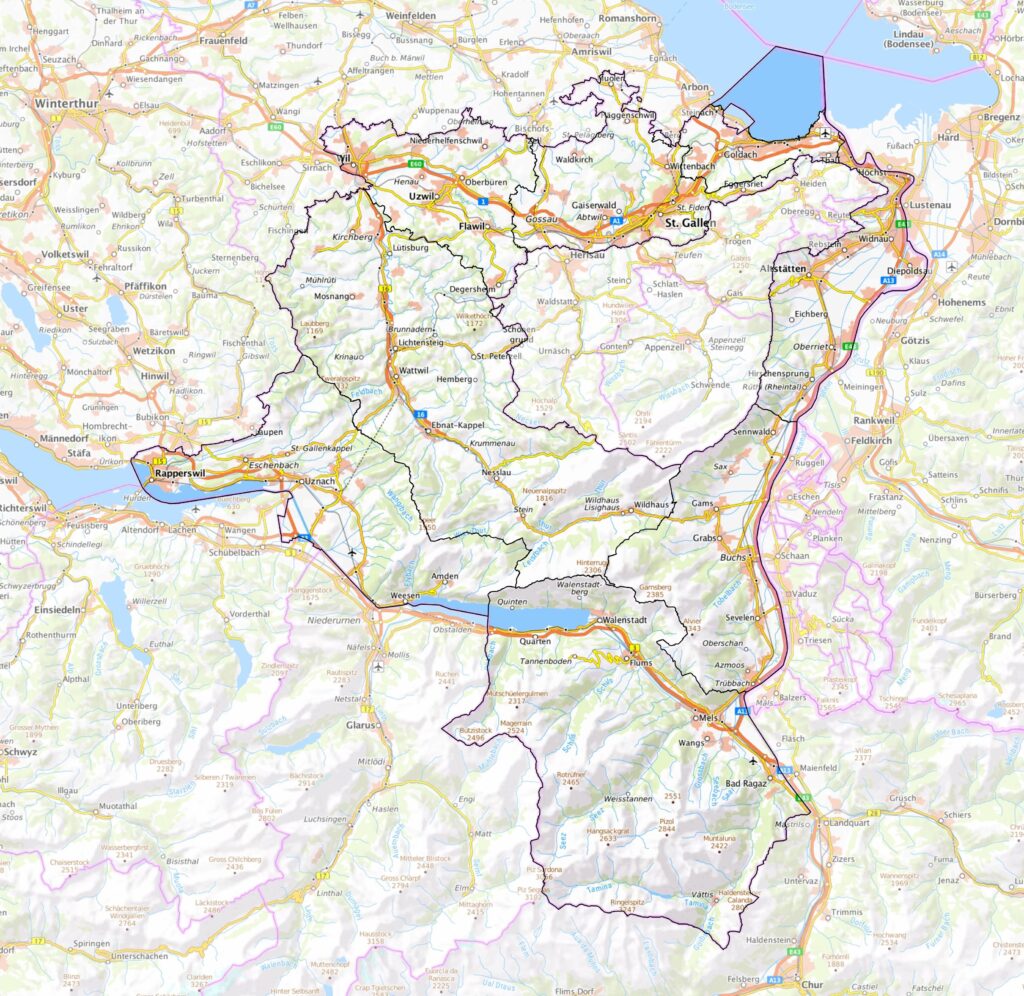 Carte du canton de Saint-Gall.