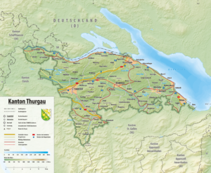 Carte topographique du canton de Thurgovie.