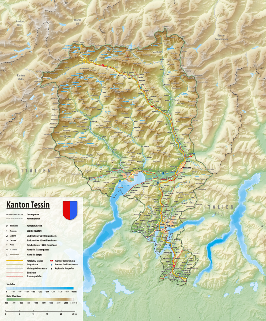 Carte du canton du Tessin