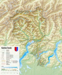 Carte topographique du canton du Tessin.