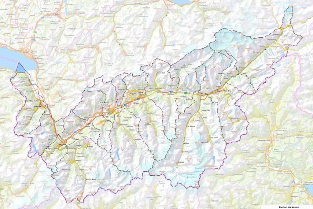 Carte du canton du Valais.