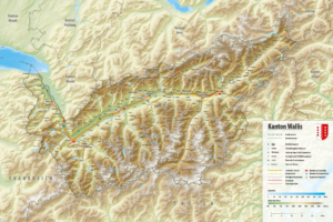 Carte topographique du canton du Valais.