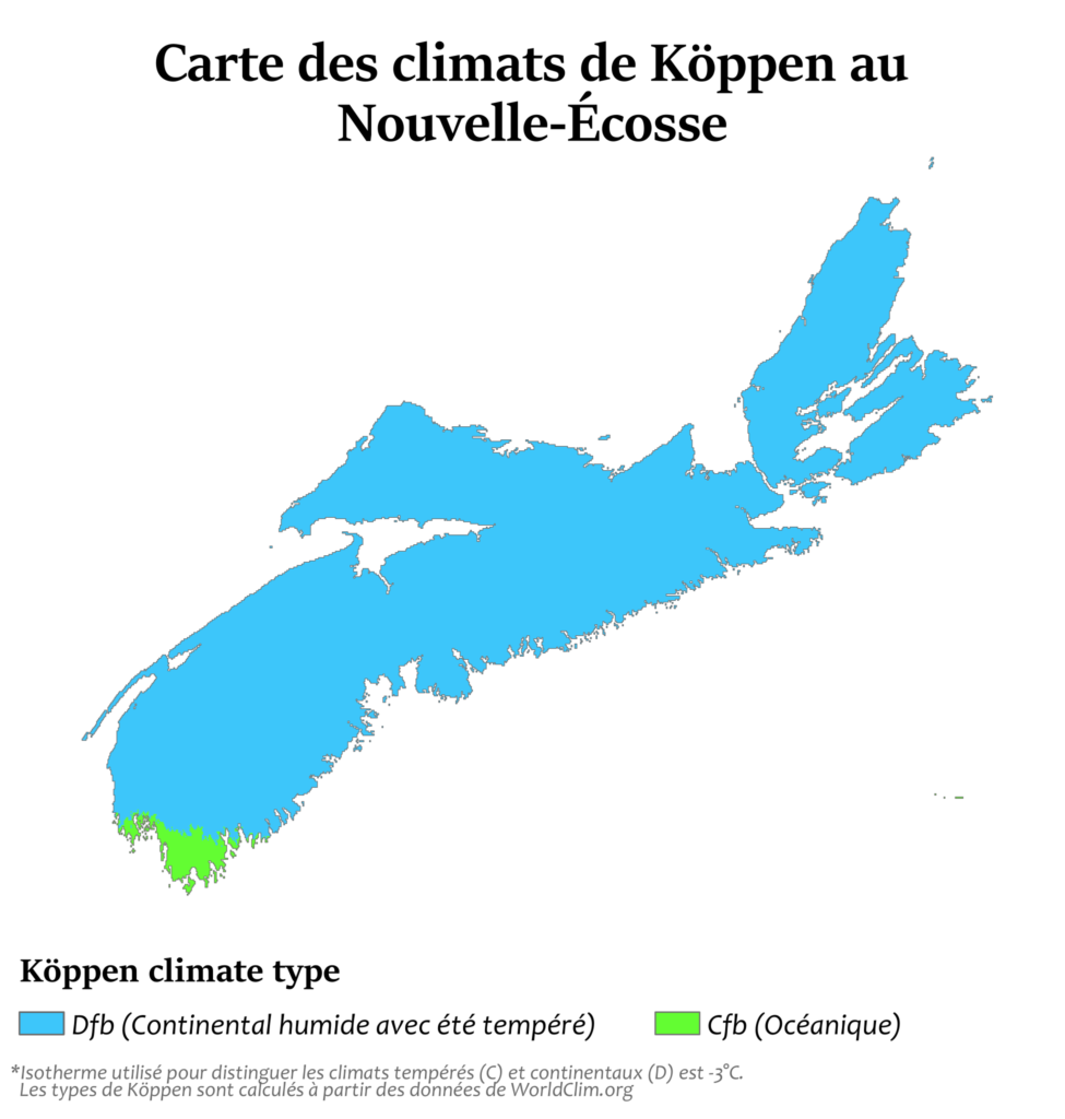 Carte climatique de la Nouvelle-Écosse.