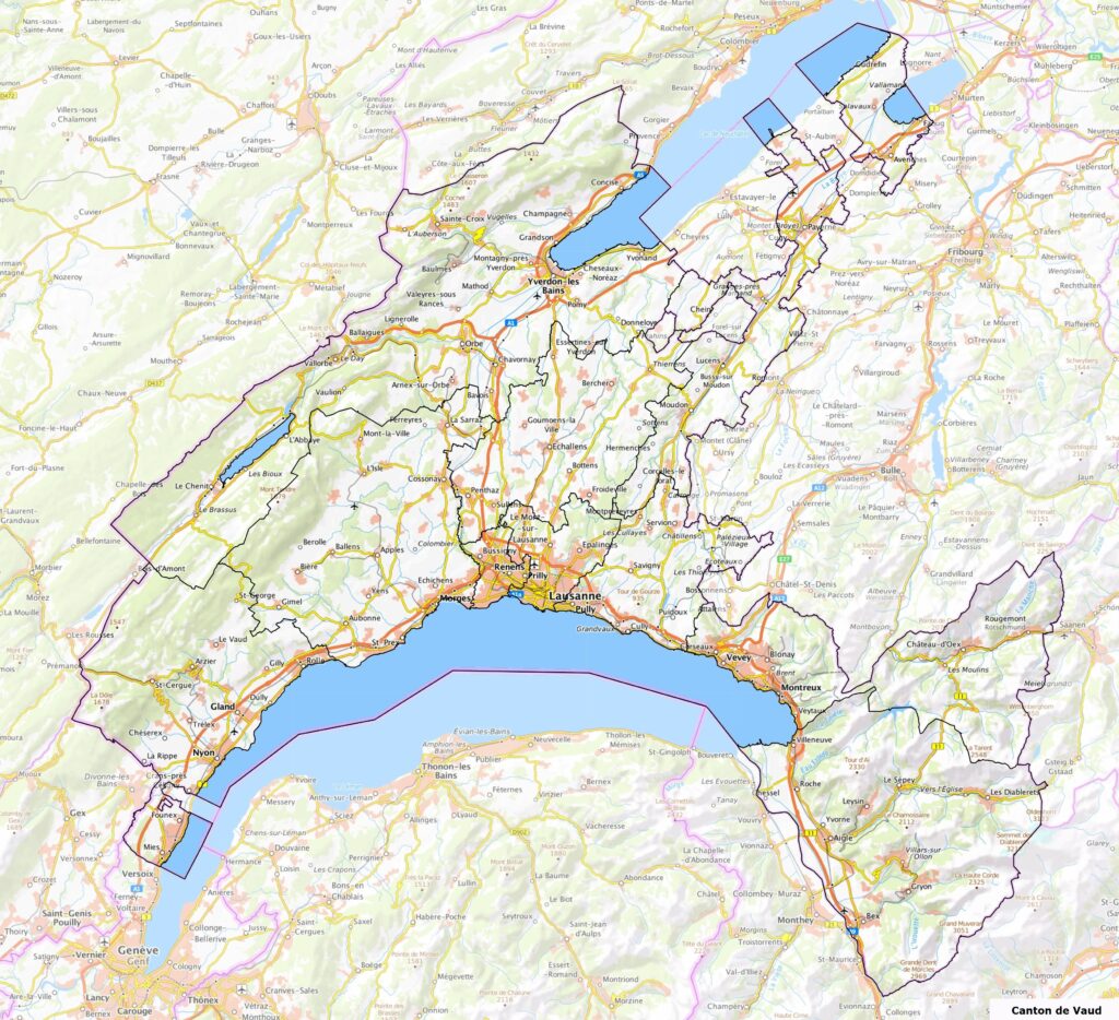 Carte du canton de Vaud.