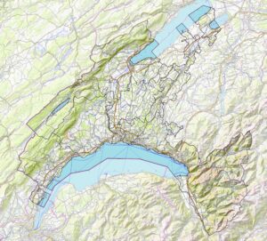 Carte physique du canton de Vaud.