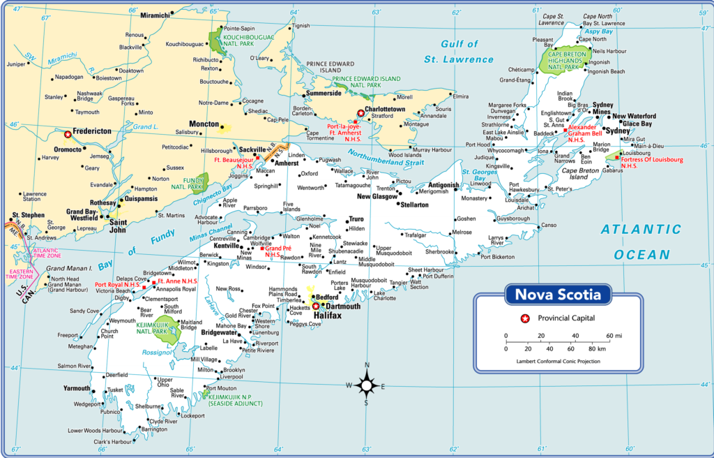 Carte des villes de la Nouvelle-Écosse.