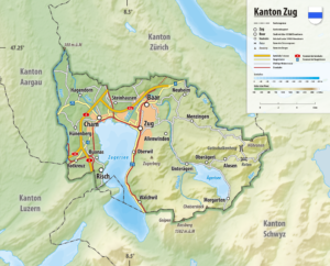 Carte topographique du canton de Zoug.