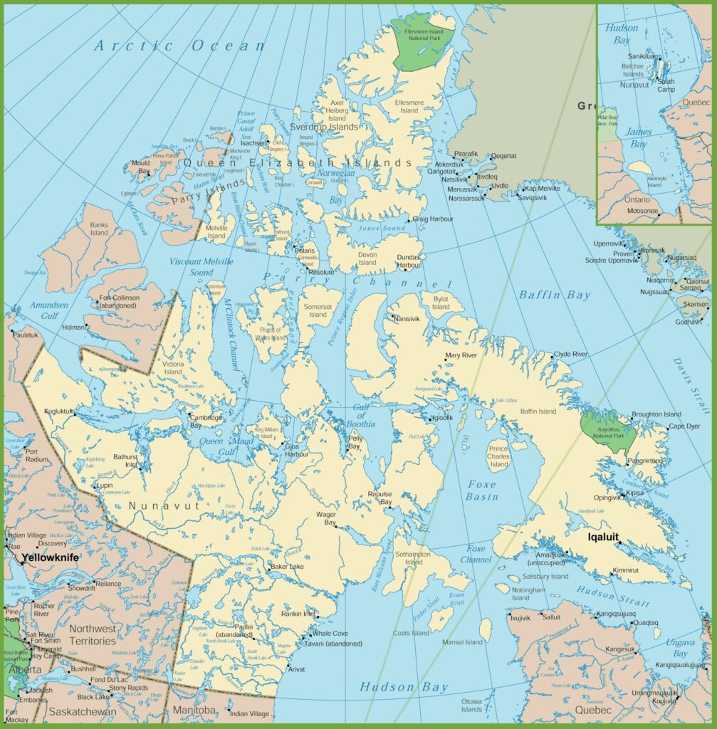 Carte des localités au Nunavut.