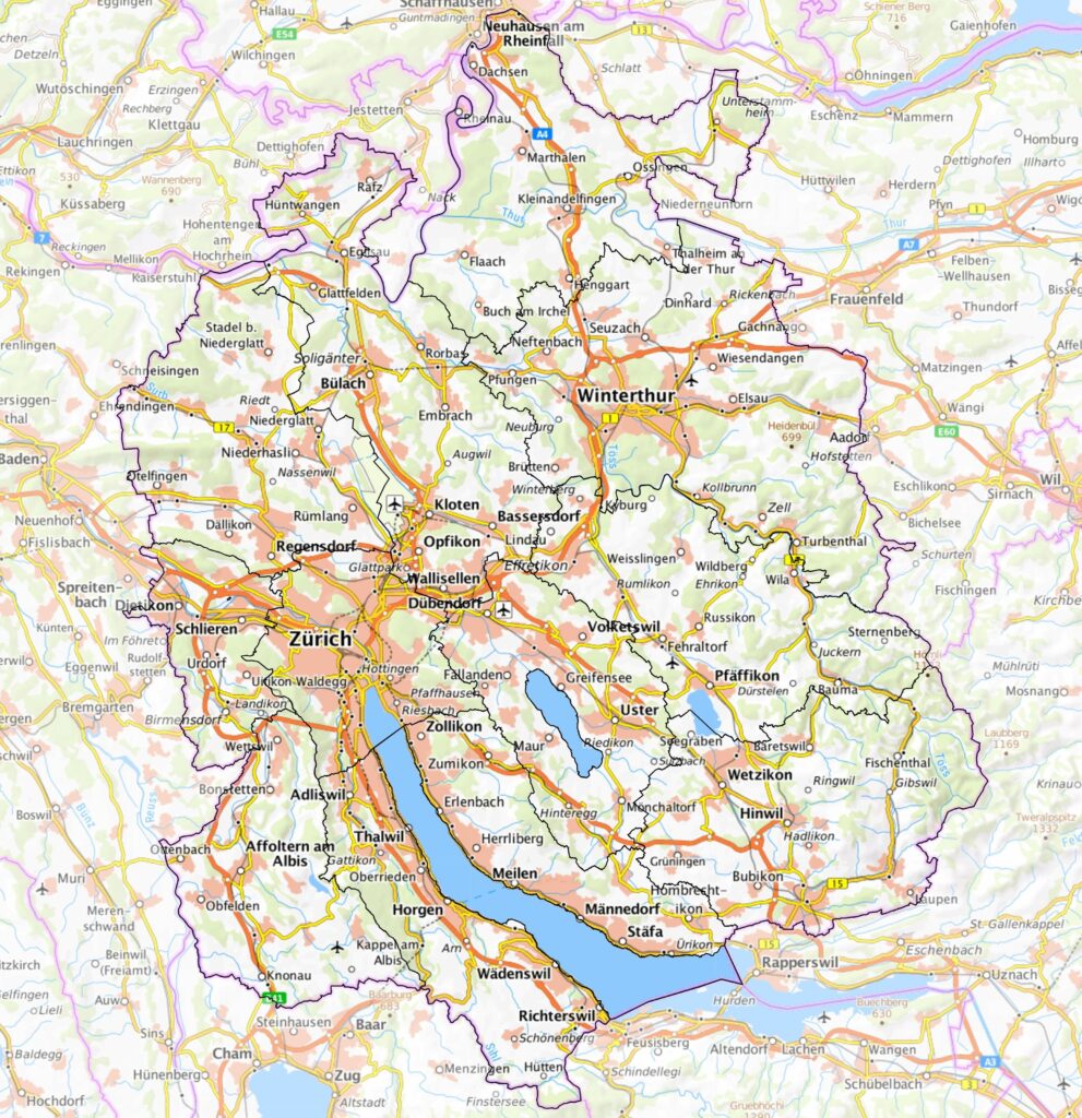 Carte du canton de Zurich.