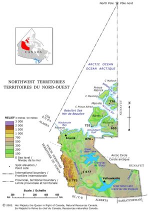 Carte physique des Territoires du Nord-Ouest