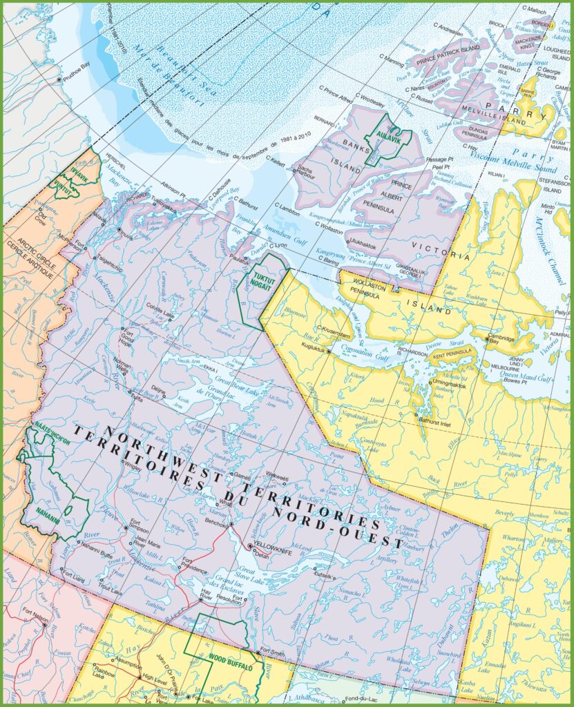 Carte des localités des Territoires du Nord-Ouest.