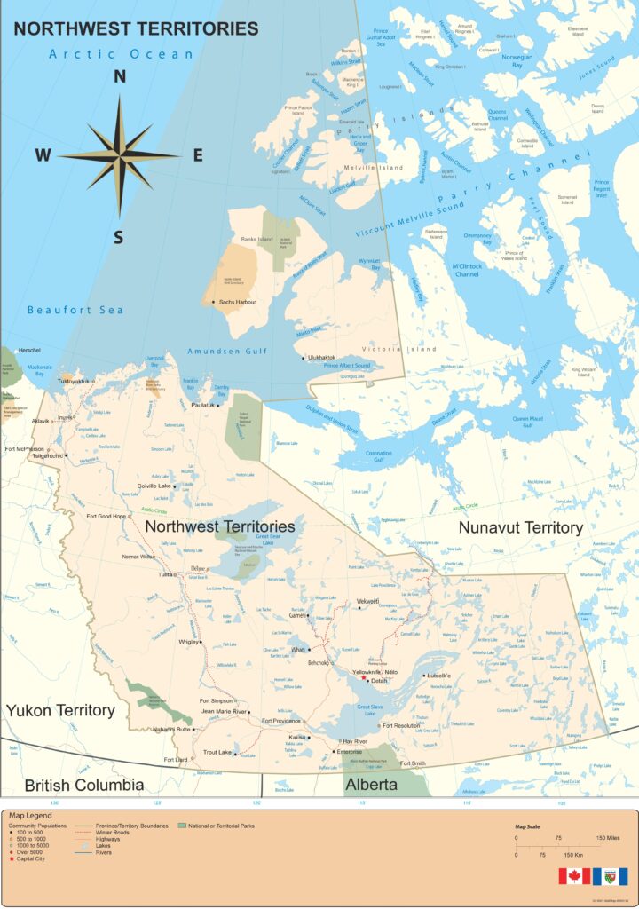 Carte des parcs nationaux des Territoires du Nord-Ouest.