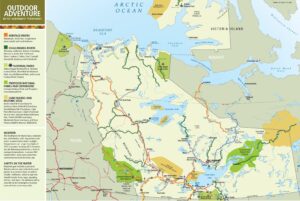 Carte d'aventures en plein air dans les Territoires du Nord-Ouest.