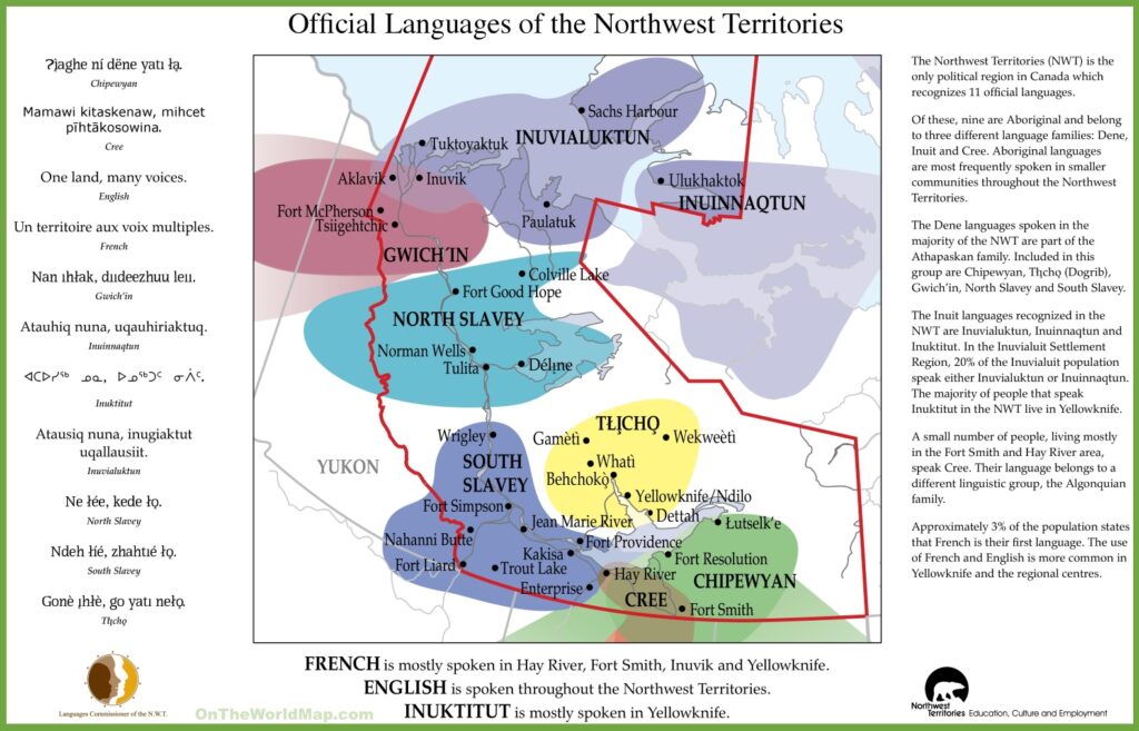 Carte linguistique des Territoires du Nord-Ouest.