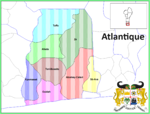 Carte des communes du département de l'Atlantique, Bénin.
