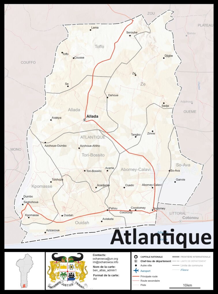 Carte du département de l'Atlantique, Bénin.