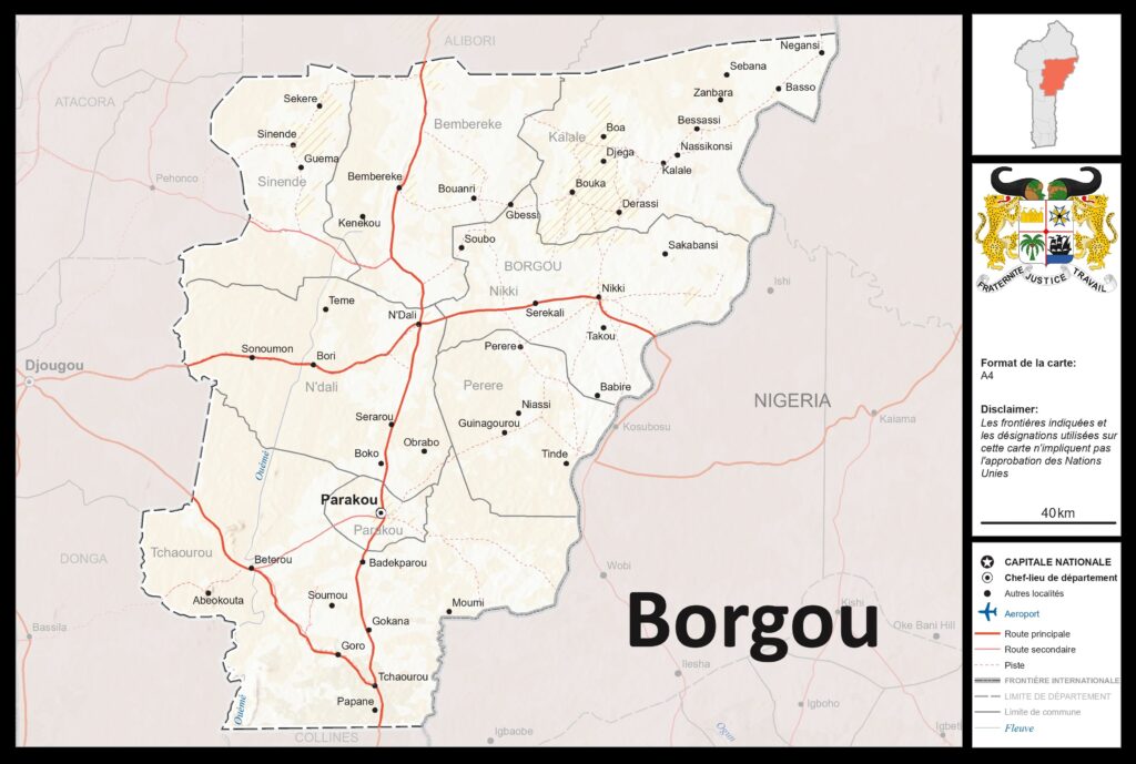 Carte du département du Borgou.