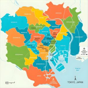 Carte des 23 arrondissements spéciaux de la préfecture de Tokyo.