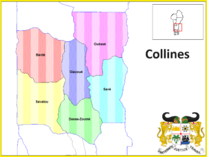 Carte des communes du département des Collines, Bénin.