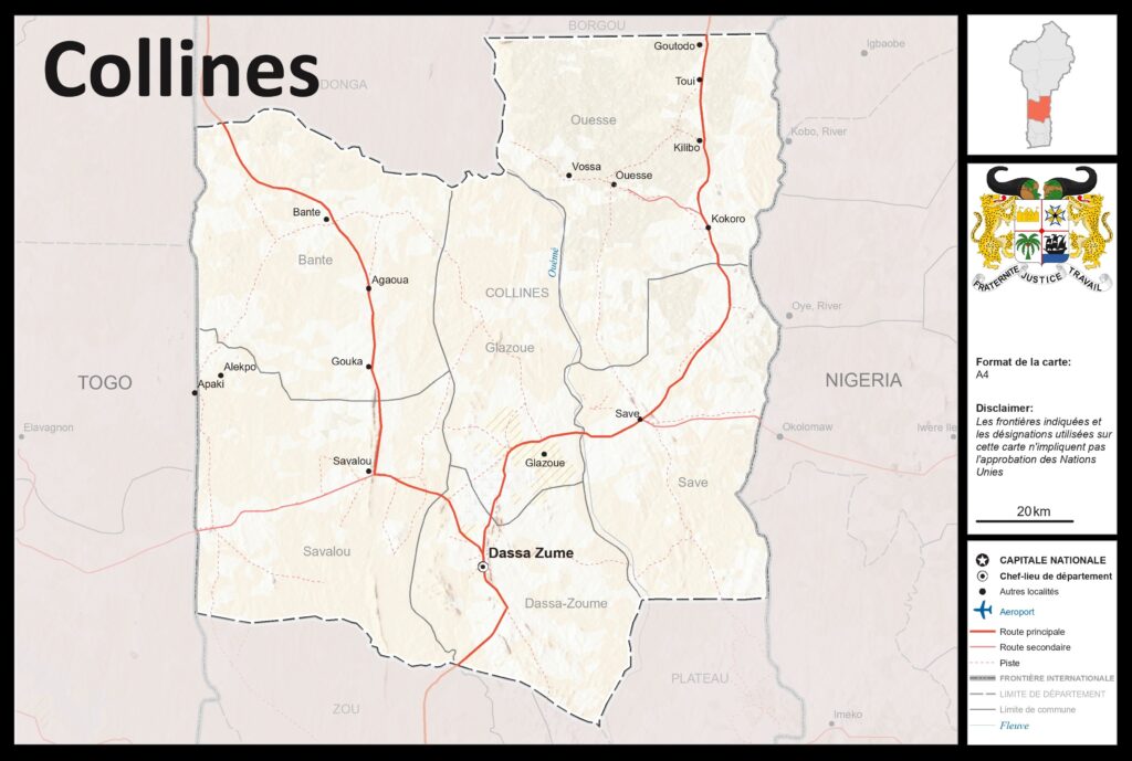 Carte du département des Collines, Bénin.
