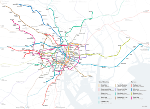Carte des lignes du métro de Tokyo et des lignes Toei