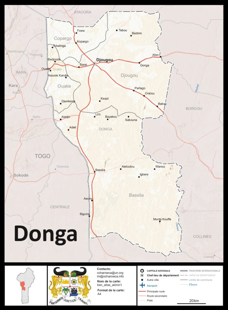 Carte du département de la Donga.