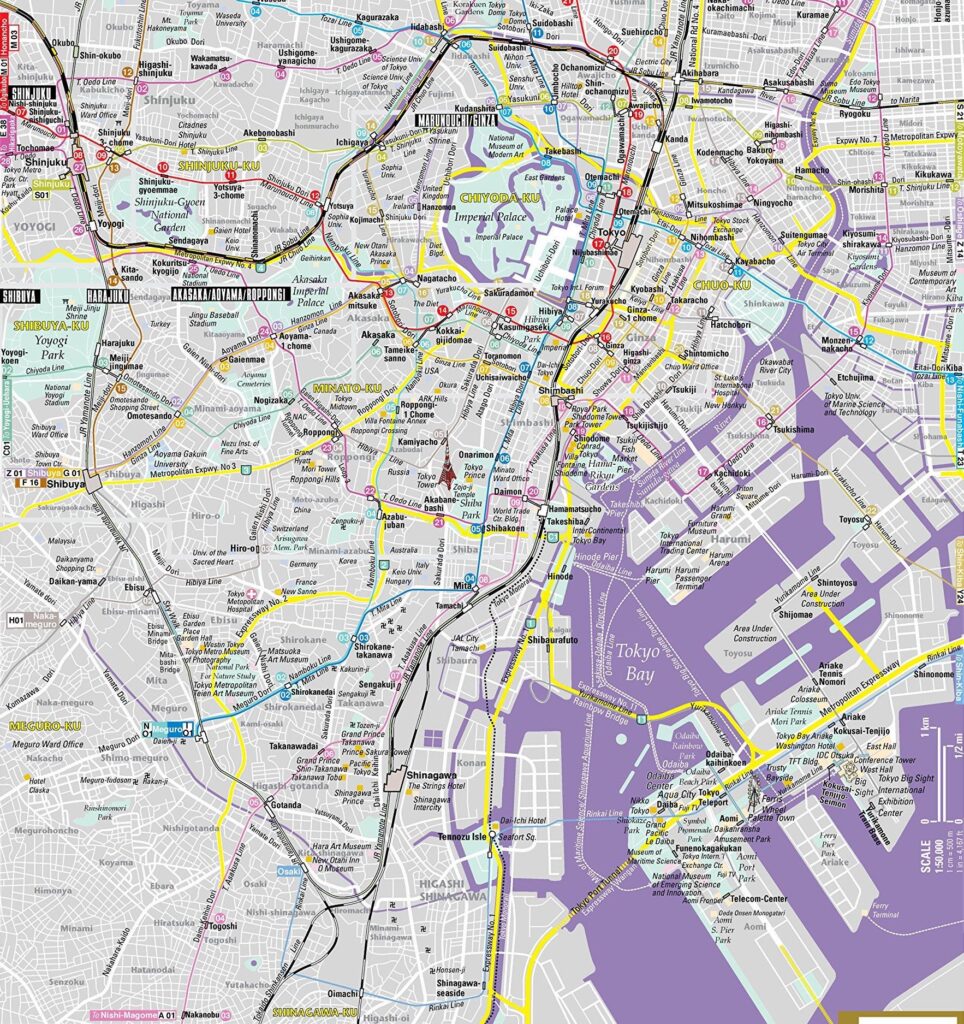 Carte du centre-ville de Tokyo.