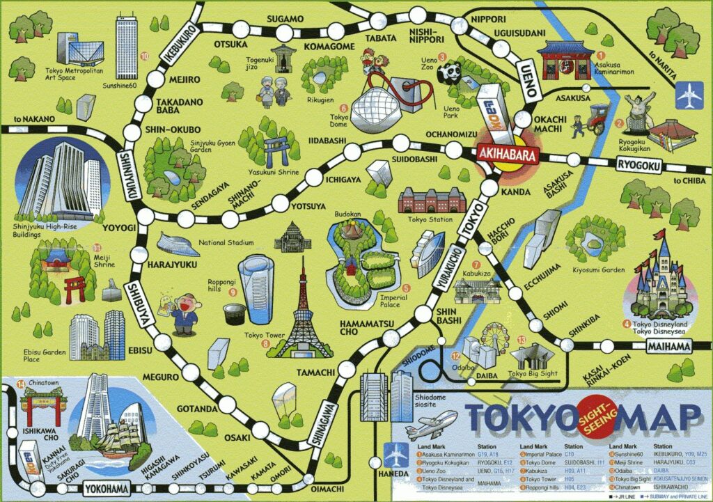 Carte touristique de Tokyo.