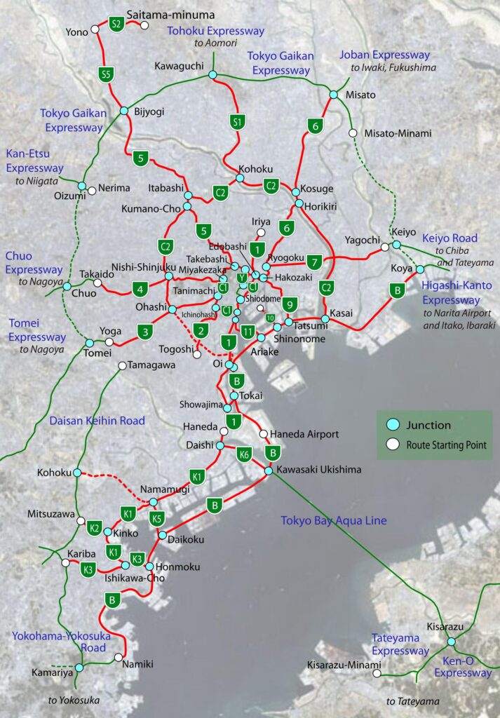 Carte routière de Tokyo.