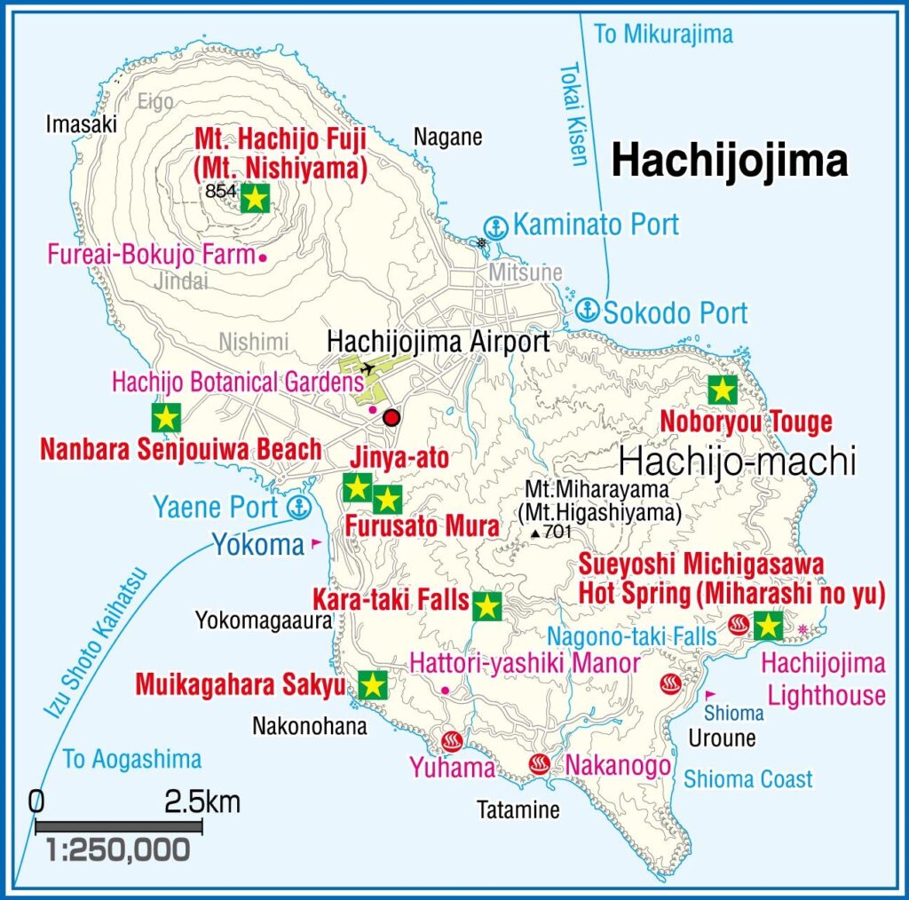 Carte de l'île de Hachijō-jima, Tokyo.