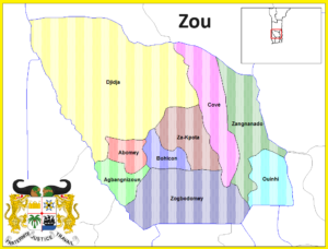 Carte des communes du département du Zou, Bénin.