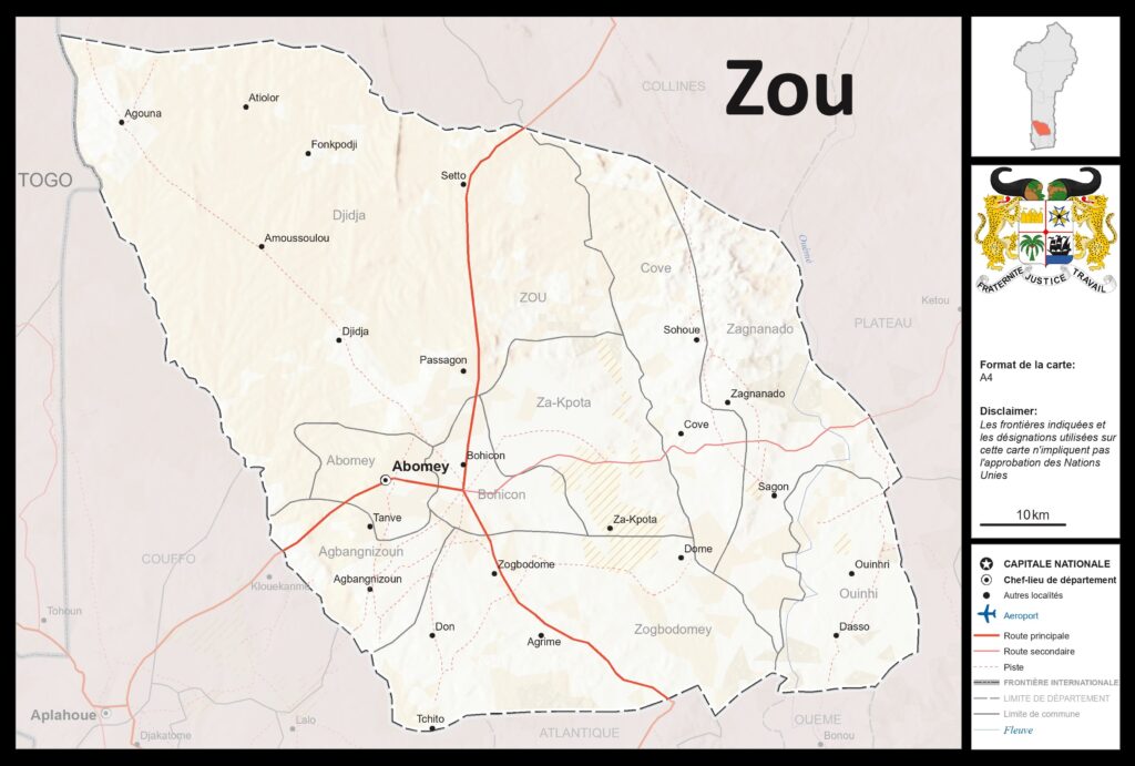 Carte du département du Zou, Bénin.