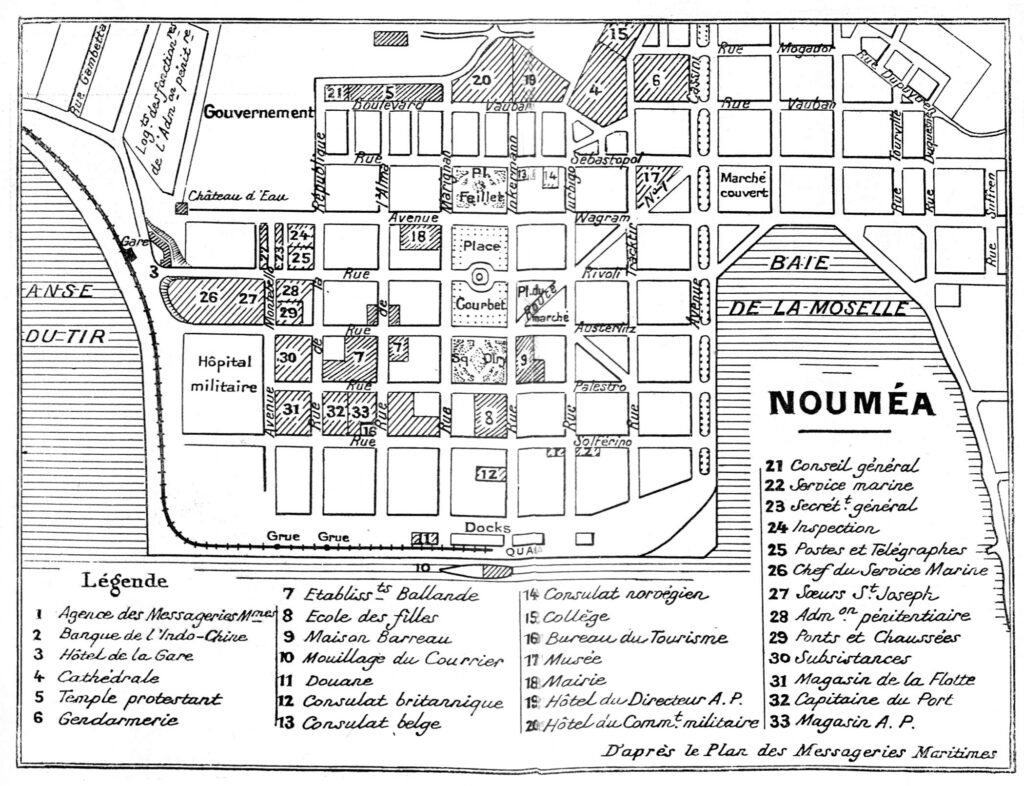 Plan du centre-ville de Nouméa en 1930.