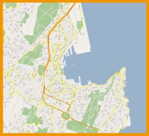 Carte de Wellington, capitale de la Nouvelle-Zélande.