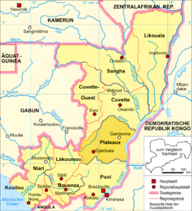 Carte de localisation du département des Plateaux dans la république du Congo.
