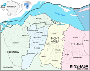 Carte des districts et communes de Kinshasa.