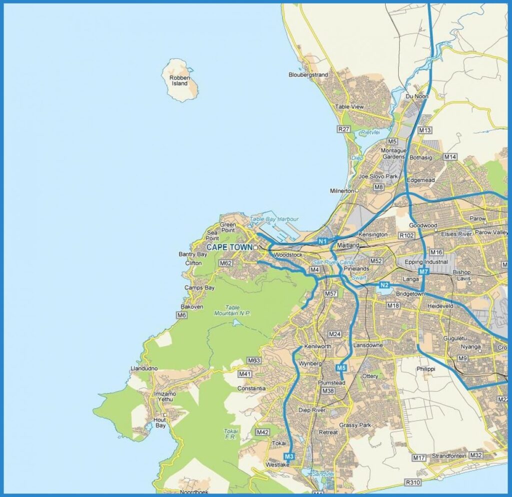 Carte routière de la ville du Cap.
