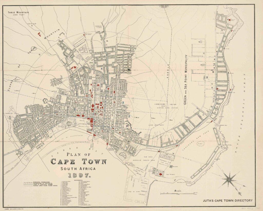 Plan de la ville du Cap, Afrique du Sud, 1897.