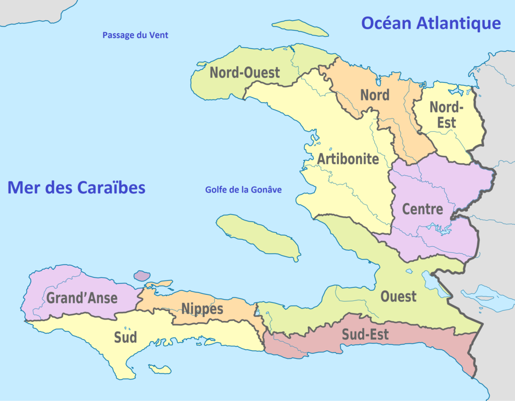 Carte des departements d'Haïti.