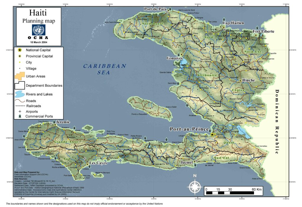 Carte physique d'Haïti.