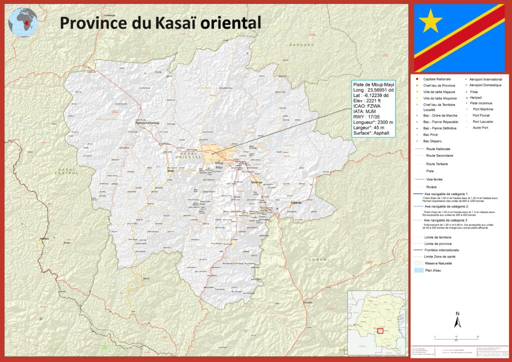 Carte de la Province du Kasaï Oriental.