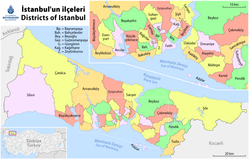 Carte des districts d'Istanbul.